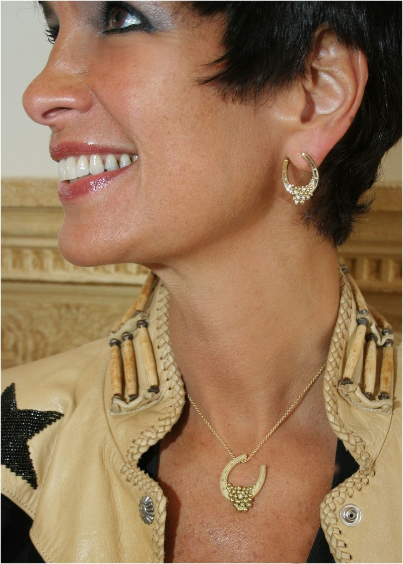 "Lucky You" Equestrian Horseshoe- Small Pendant-Sterling Silver with Overflowing Diamonds-3