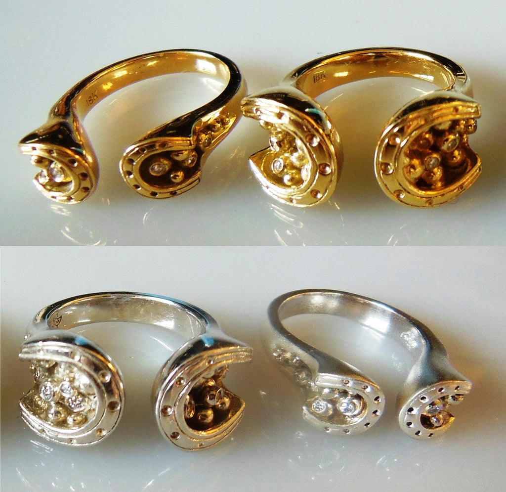 Equestrian "Lucky You" Horseshoe Ring: Sterling Silver with Diamonds. Smaller Version-13