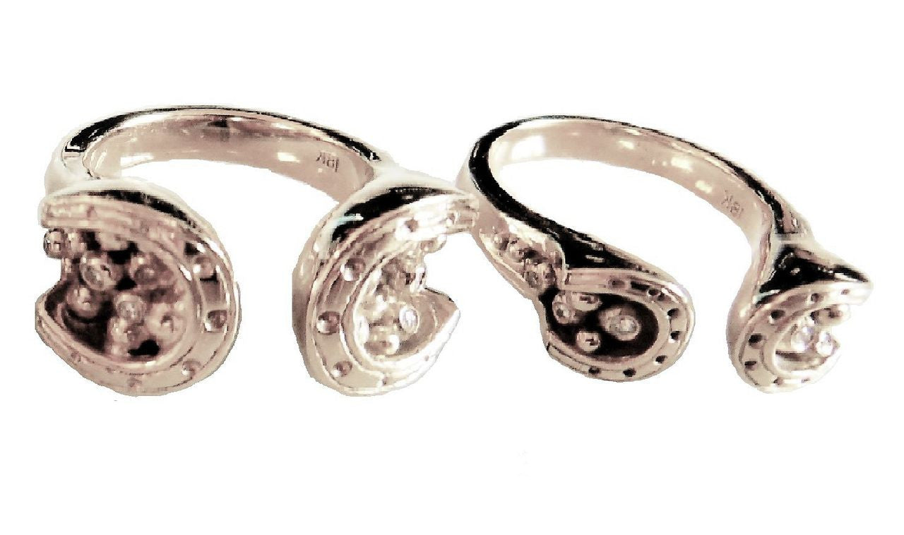 Equestrian "Lucky You" Horseshoe Ring: Sterling Silver with Diamonds. Smaller Version-0