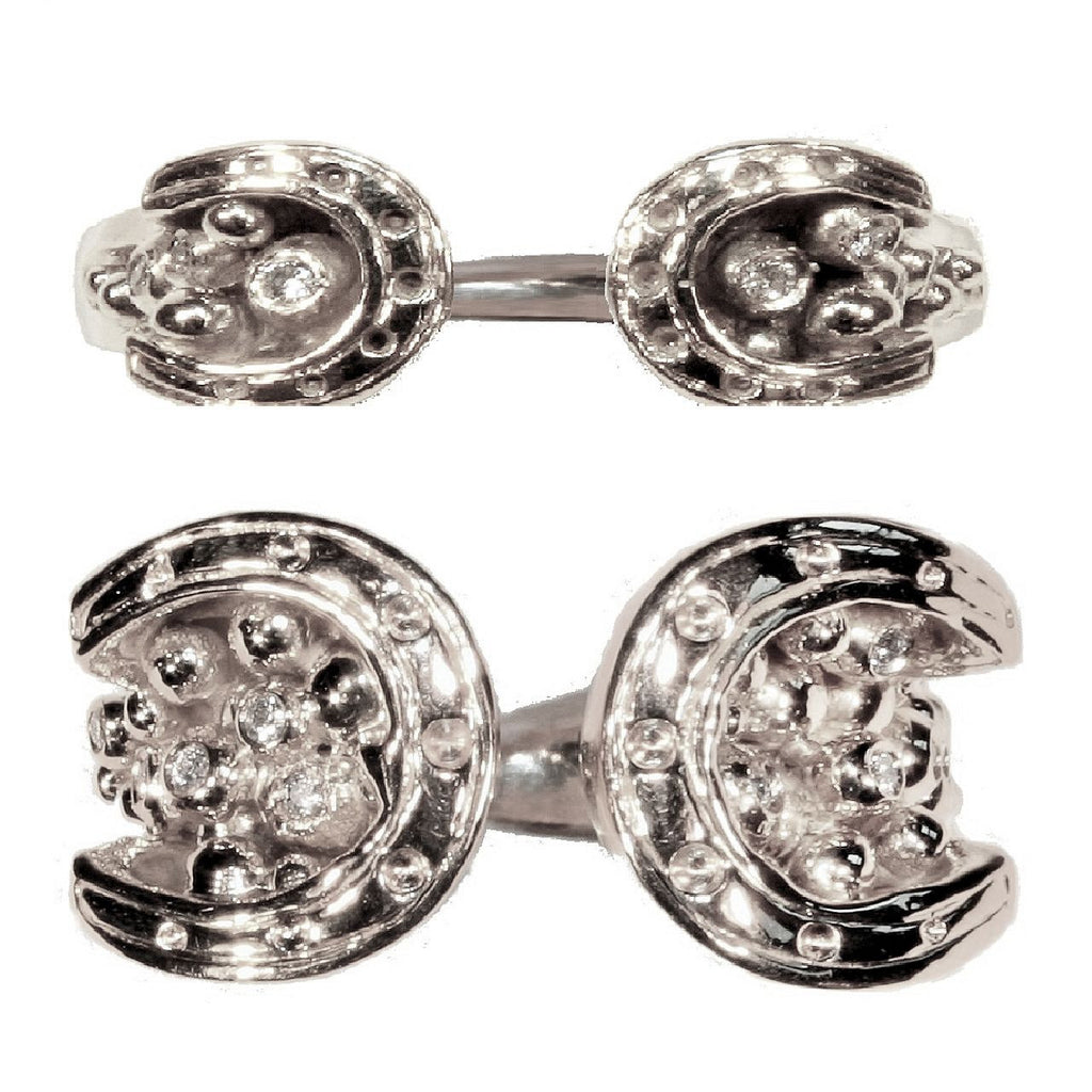 Equestrian "Lucky You" Horseshoe Ring: Sterling Silver with Diamonds. Smaller Version-2