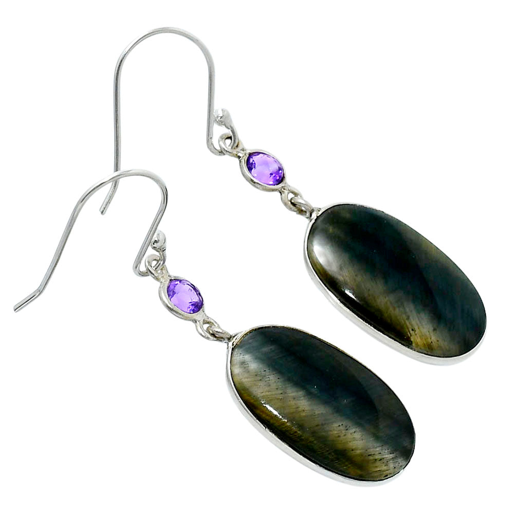 Natural Blue Tiger Eye & Amethyst Earrings E-1002 SDE89974-0