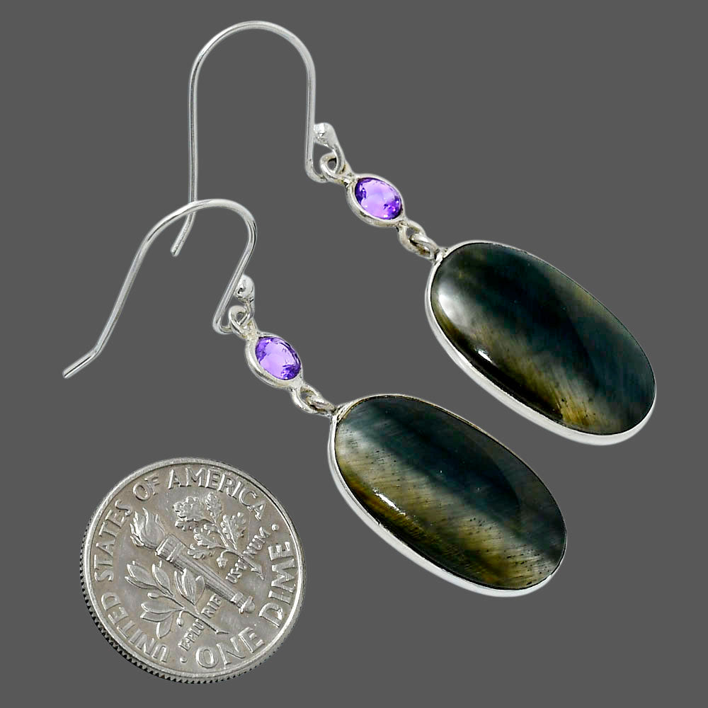 Natural Blue Tiger Eye & Amethyst Earrings E-1002 SDE89974-2