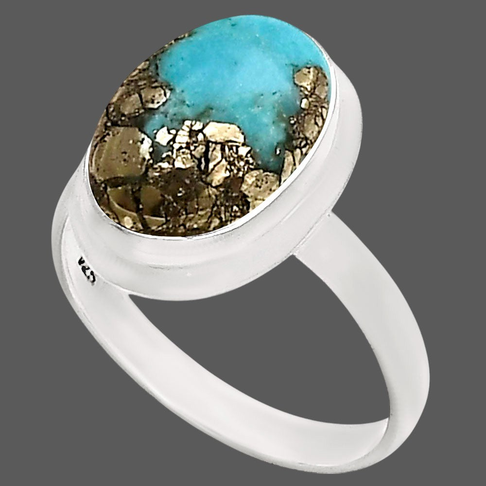 Kingman Turquoise With Pyrite Ring size-10 R-1007 SDR250396-1
