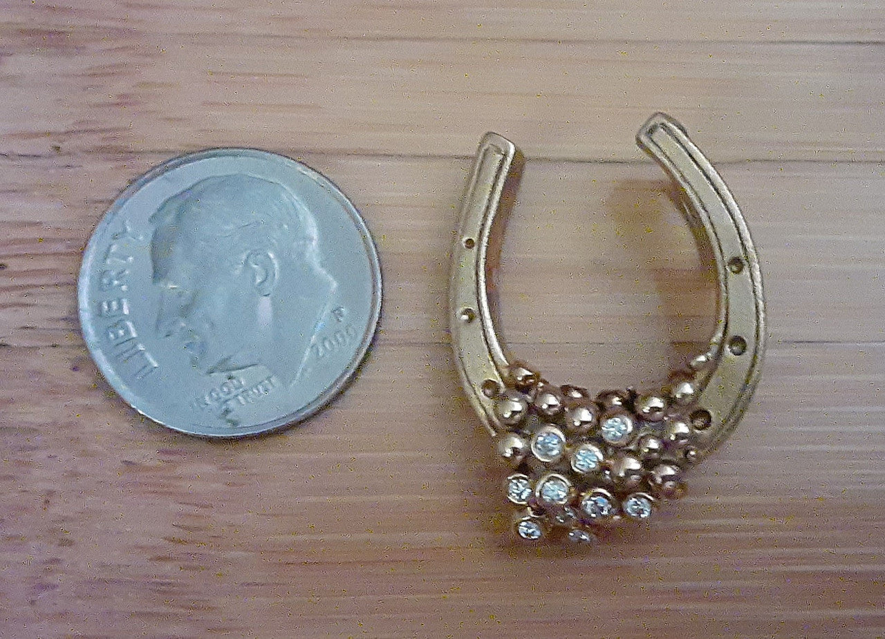 "Lucky You" Equestrian Horseshoe- Small Pendant- 18K Gold with Overflowing Diamonds-3