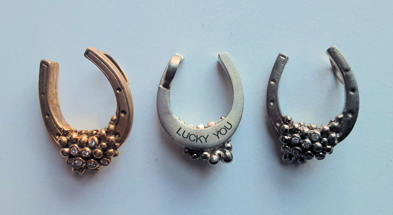 "Lucky You" Equestrian Horseshoe- Small Pendant- 18K Gold with Overflowing Diamonds-10