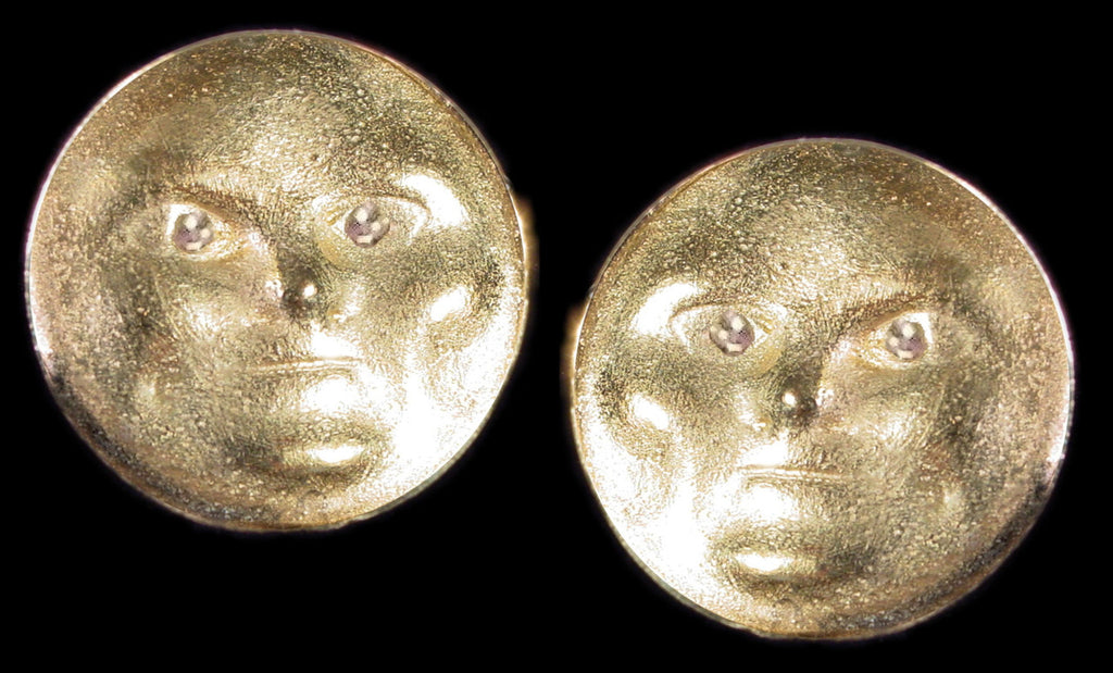 Someone to Watch Over Me-Face Earrings Diamond Eyes-14K gold. Dime size-20