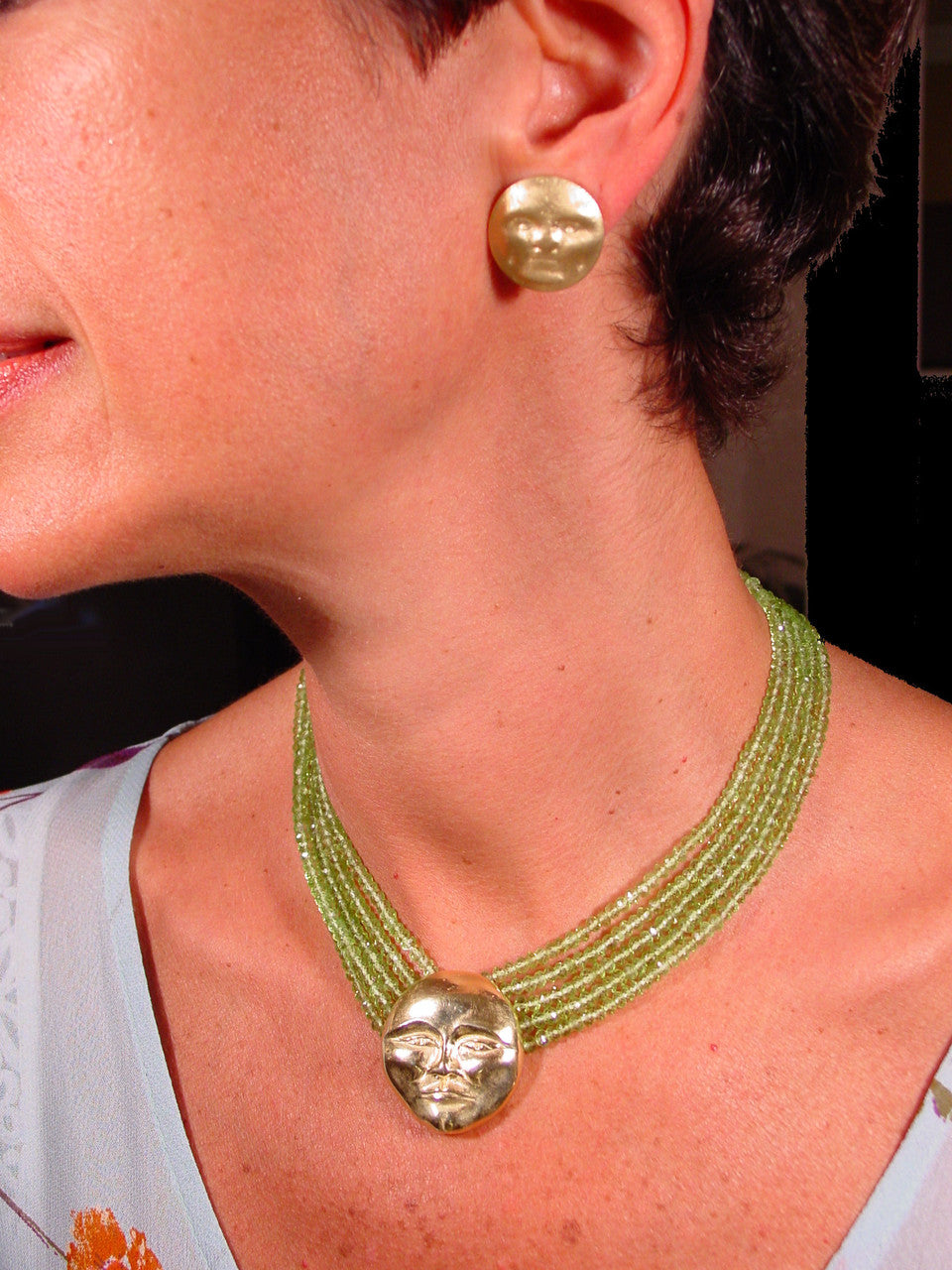 Someone to Watch Over Me-Face Earrings Diamond Eyes-14K gold. Dime size-2