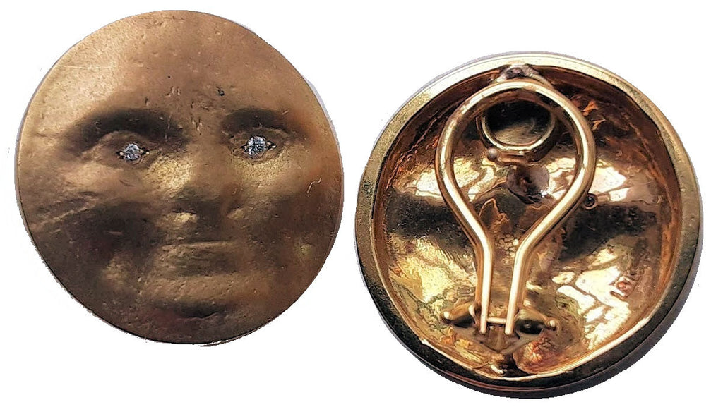 Someone to Watch Over Me-Face Earrings Diamond Eyes-14K gold. Dime size-3