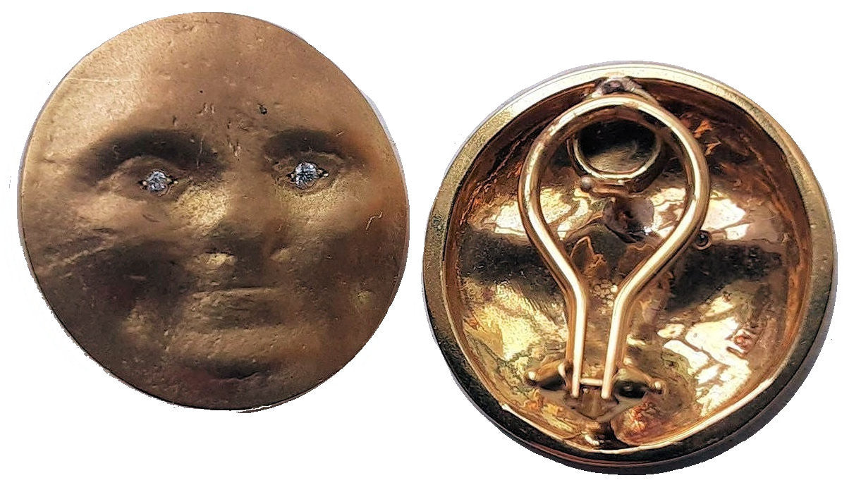 Someone to Watch Over Me-Face Earrings Diamond Eyes-14K gold. Dime size-3