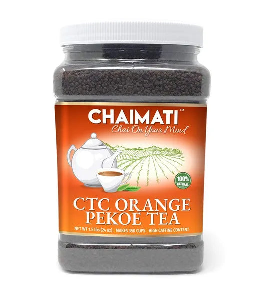 ChaiMati – CTC Orange Pekoe Black Tea – Malty Awakening Tea – Strong Flavor/Smooth undertones – High in Caffeine – Makes for 350 Cups – Easy to Store – 24 oz. Food Grade Jar