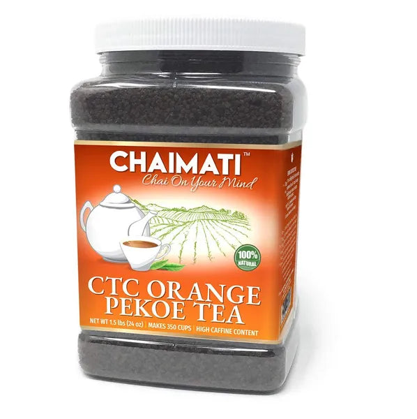 ChaiMati – CTC Orange Pekoe Black Tea – Malty Awakening Tea – Strong Flavor/Smooth undertones – High in Caffeine – Makes for 350 Cups – Easy to Store – 24 oz. Food Grade Jar
