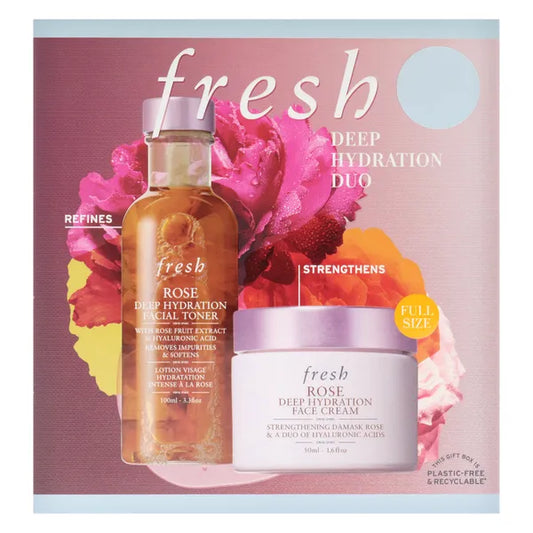 Deep Hydration Duo by Fresh for Women - 2 Pc 3.3oz Rose Deep Hydration Facial Toner, 1.6oz Rose Deep Hydration Face Cream