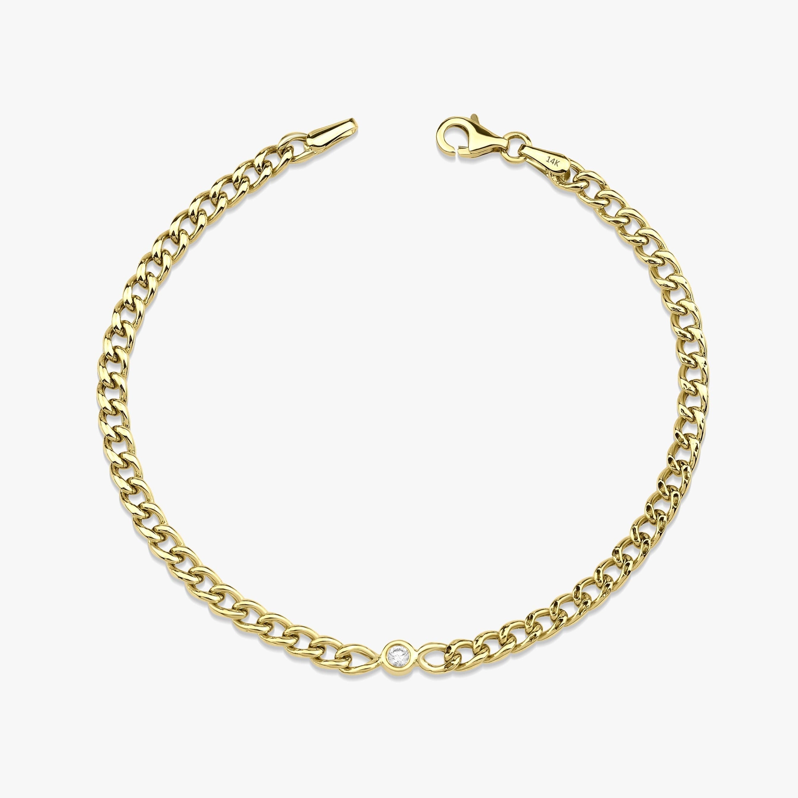 Minimal Diamond Cuban Bracelet in 14K Gold-0