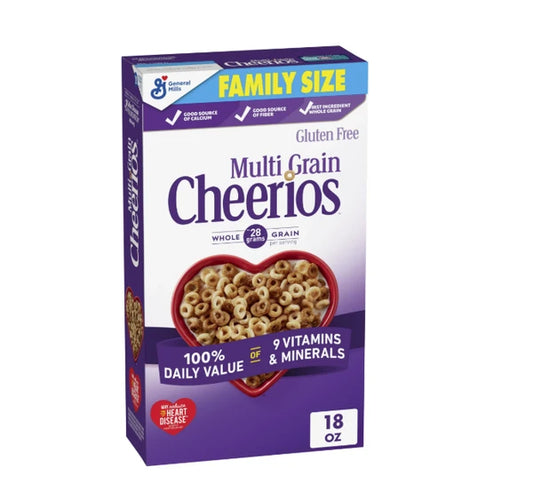 Multi Grain Cheerios Heart Healthy Cereal, 18 OZ Family Size Cereal Box