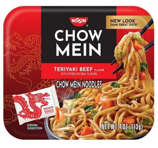 Nissin Foods Chow Mein Instant Noodles, Teriyaki Beef Flavor, 4.0 oz Tray, Shelf-Stable
