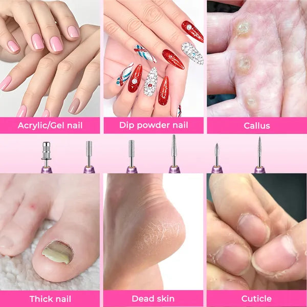 Portable Electric Nail Drill, Professional Nail File Kit for Acrylic, Gel Nails, Manicure Pedicure with Nail Drill Bits Sanding Bands Rose gold
