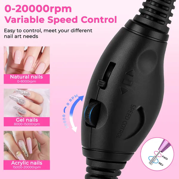 Portable Electric Nail Drill, Professional Nail File Kit for Acrylic, Gel Nails, Manicure Pedicure with Nail Drill Bits Sanding Bands Rose gold