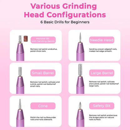 Portable Electric Nail Drill, Professional Nail File Kit for Acrylic, Gel Nails, Manicure Pedicure with Nail Drill Bits Sanding Bands Rose gold