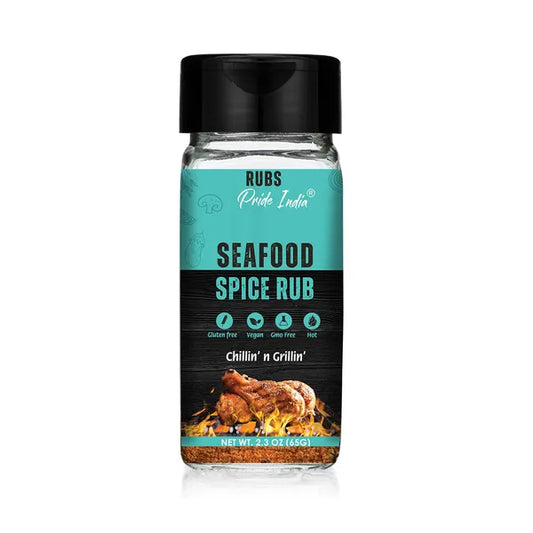 Pride of India Seafood Spice Rub 2.3 oz (65 gm) w/ Convenient Dual Sifter Cap Savory Salty All Purpose Seasoning | Used for Grilling Marinating Broiling Baking Pan Searing | Vegan Gluten Free-