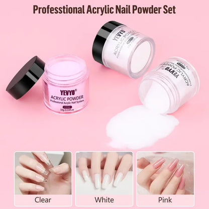 Professional Acrylic Nail Kit, with Pink Nail UV LED lamps, Acrylic Powders, Base Top Coat, Nail Tips, Rhinestones, Nail Decorations and Nail Art Tools
