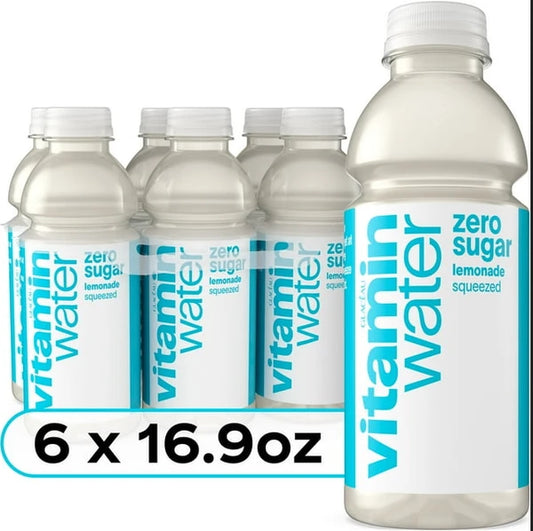 vitaminwater Zero Sugar Squeezed Lemonade Flavored Water Beverage, 16.9 fl oz, 6 Pack Bottles