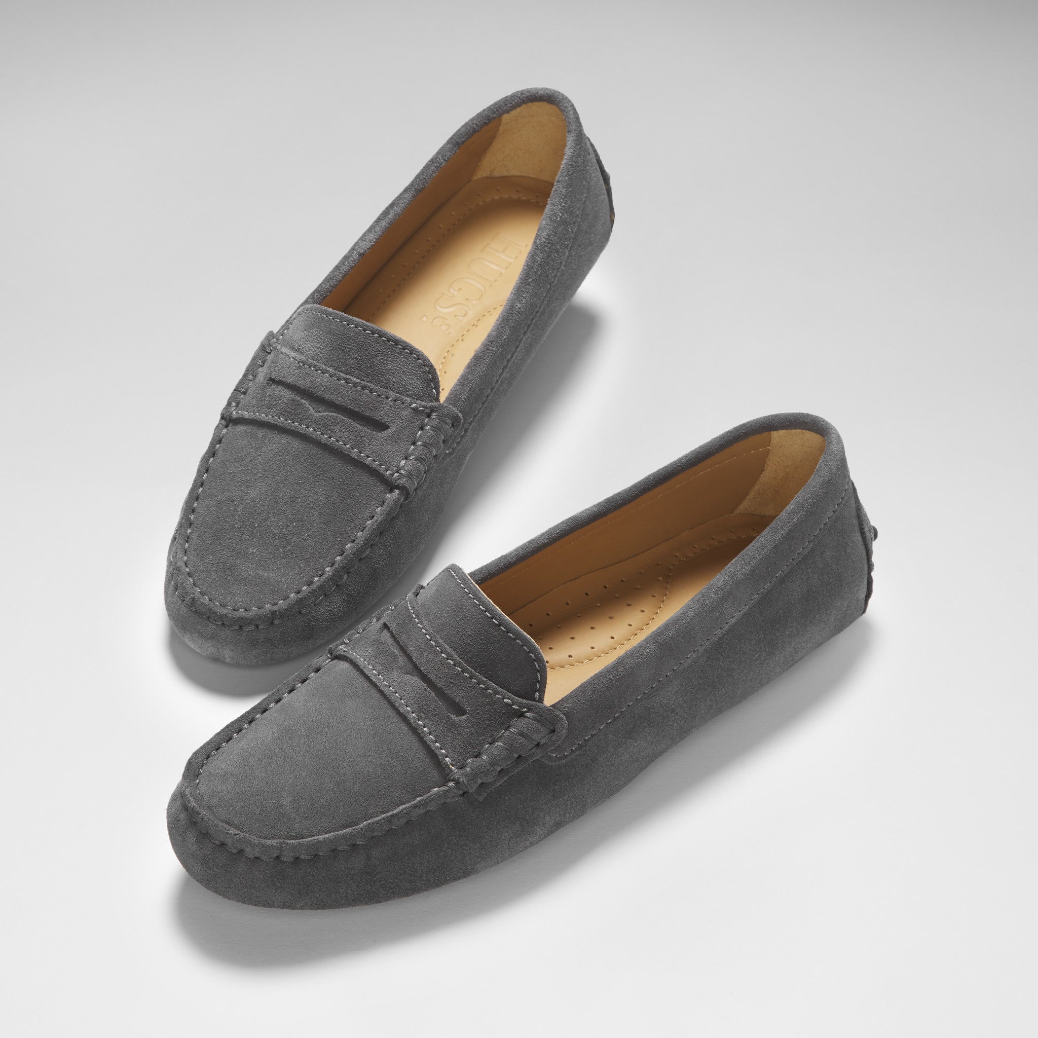 Women's Penny Driving Loafers, slate grey suede-1